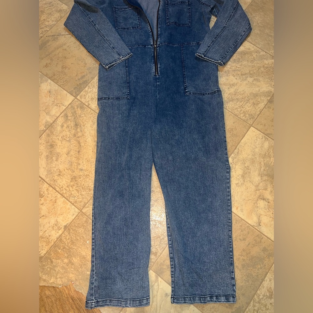 Wild Fable Denim Jumpsuit Blue Jean Utility Coverall Long Sleeve Size XL - Picture 7 of 7